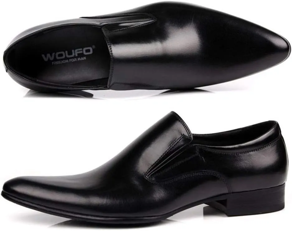 Men's Business Leather Shoes，Pointed Toe Formal Slip-on Oxfords Urban Work Office Oxfords Dress Shoes,Black-37