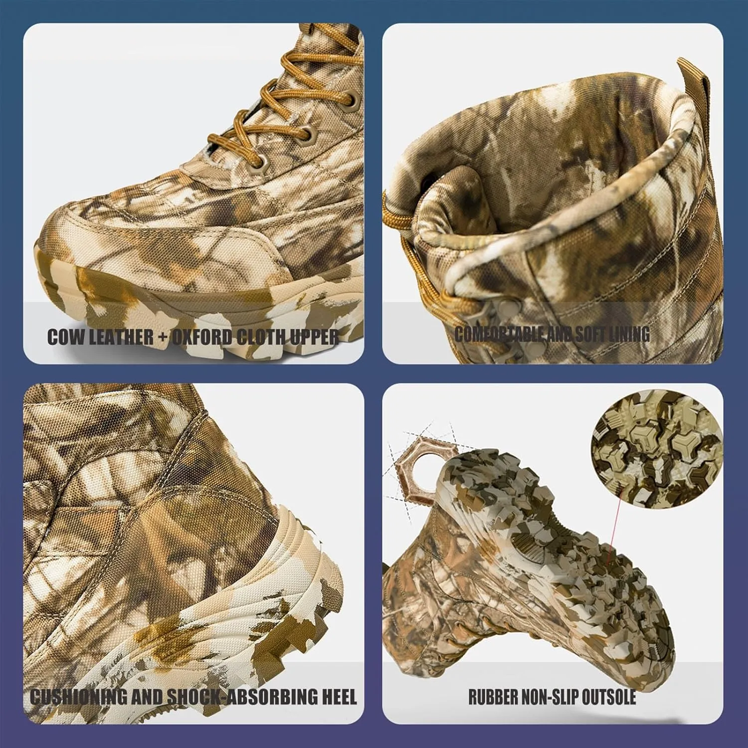 Mens Camo Tactical Combat Boots  Lightweight, Waterproof Hunting & Military Boots With Non-Slip Sole for Outdoor, Hiking & Work