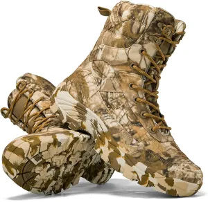 Mens Camo Tactical Combat Boots  Lightweight, Waterproof Hunting & Military Boots With Non-Slip Sole for Outdoor, Hiking & Work