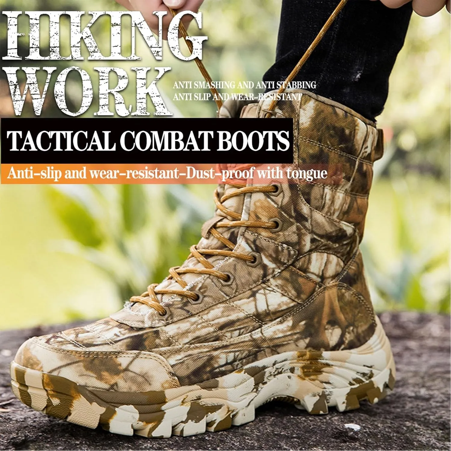 Mens Camo Tactical Combat Boots  Lightweight, Waterproof Hunting & Military Boots With Non-Slip Sole for Outdoor, Hiking & Work