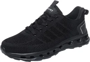 Mens Cushion Running Shoes Lightweight Breathable Mesh Knit Lace Up Low Top Sneakers with Arch Support Non-Slip Comfortable Fitness Footwear for Men Daily Work Shoe
