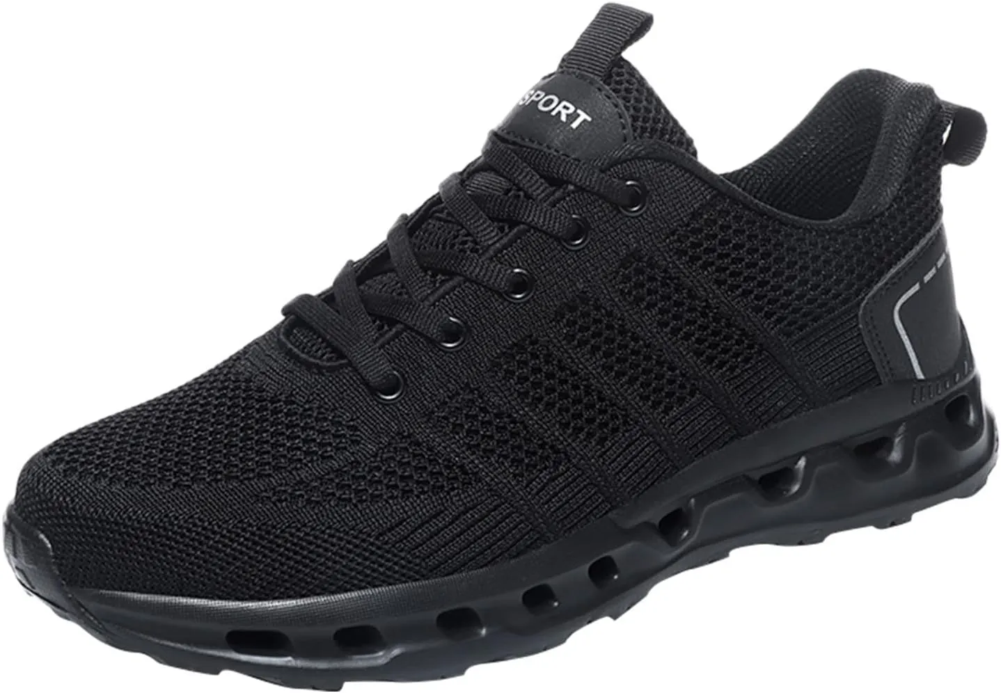 Mens Cushion Running Shoes Lightweight Breathable Mesh Knit Lace Up Low Top Sneakers with Arch Support Non-Slip Comfortable Fitness Footwear for Men Daily Work Shoe