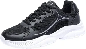Mens Cushion Running Shoes with Breathable Mesh Knit Arch Support Walking Shoes Durable Comfy Thick Sole Fitness Sneakers for Men Lightweigh Non-Slip Low Top Daily Work Shoe