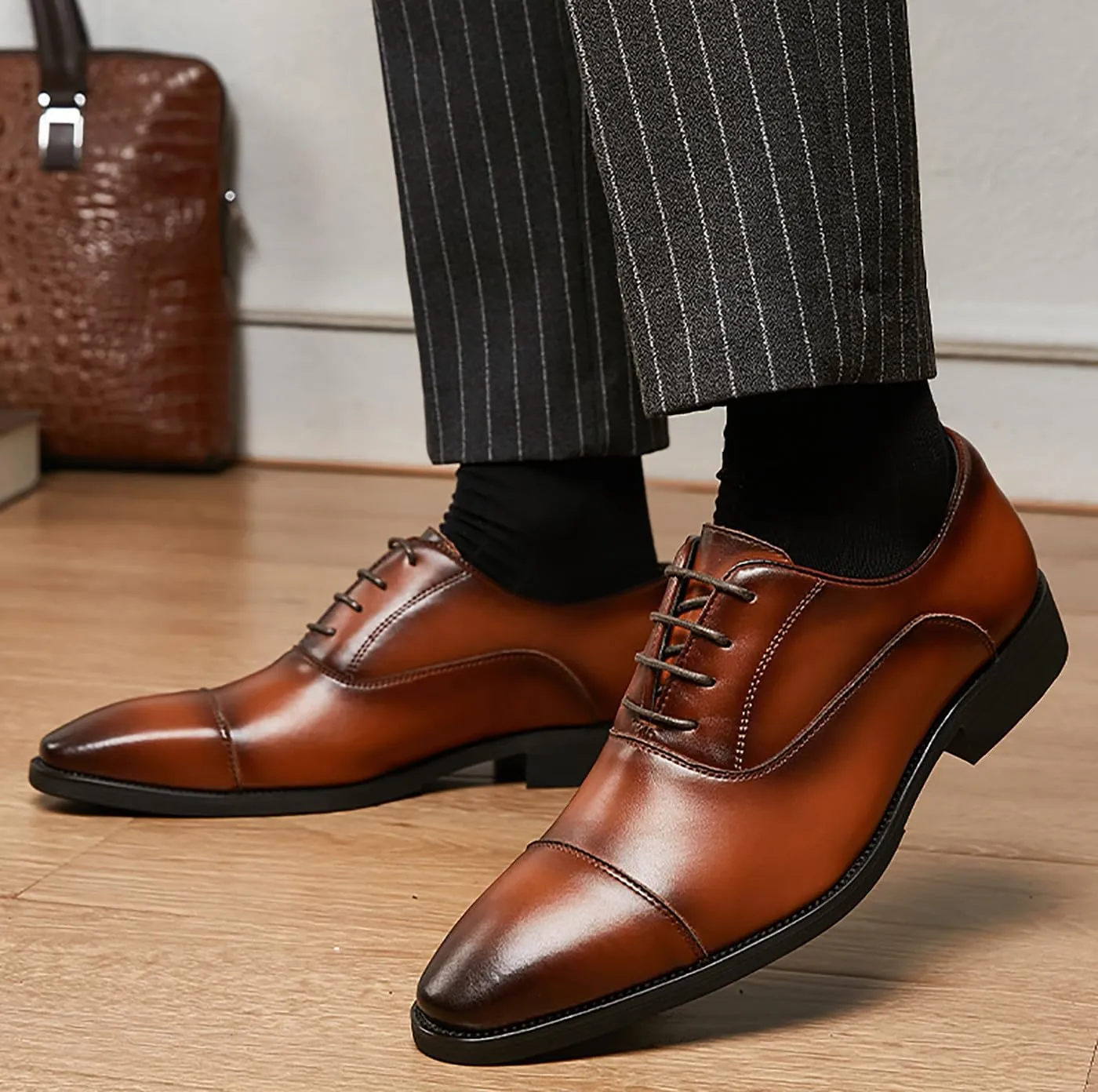 Mens Dress Shoes Cap Toe Oxfords Shoes Leather Formal Tuxedo Casual Derby Wedding Shoes for Men
