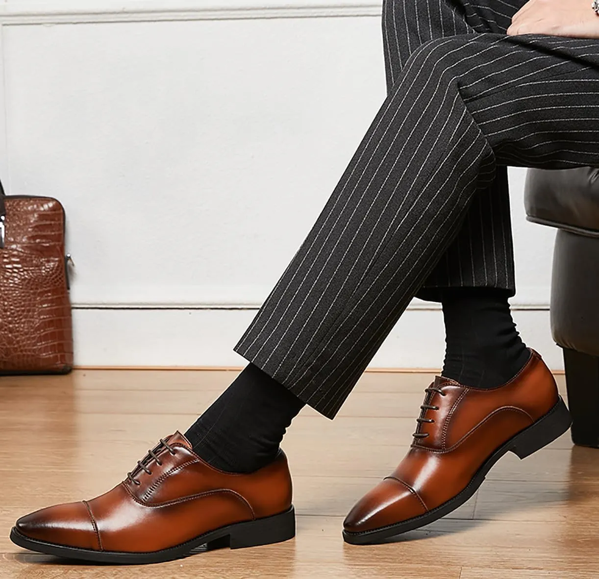 Mens Dress Shoes Cap Toe Oxfords Shoes Leather Formal Tuxedo Casual Derby Wedding Shoes for Men