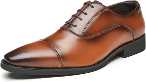 Mens Dress Shoes Cap Toe Oxfords Shoes Leather Formal Tuxedo Casual Derby Wedding Shoes for Men