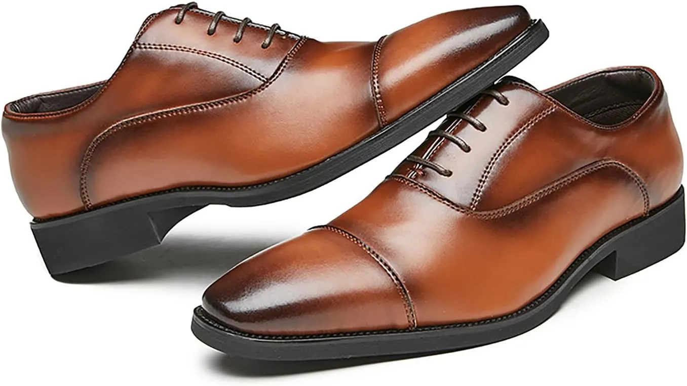 Mens Dress Shoes Cap Toe Oxfords Shoes Leather Formal Tuxedo Casual Derby Wedding Shoes for Men