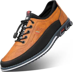 Mens Dress Shoes Casual Oxfords Lace-Up Lightweight Formal Business Oxfords Leather Loafers Fashion Sneakers Driving Shoes Orange
