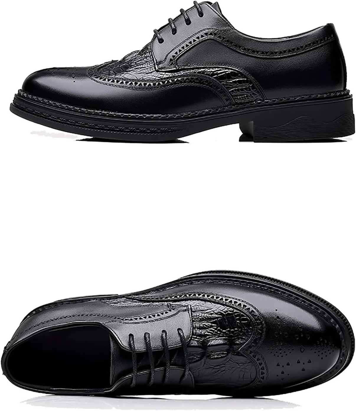 Men's Fashion Modern Oxford Business Casual Leather Dress Shoes, Comfortable Lace Up Breathable Suit Carved Business Shoes