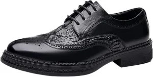 Men's Fashion Modern Oxford Business Casual Leather Dress Shoes, Comfortable Lace Up Breathable Suit Carved Business Shoes