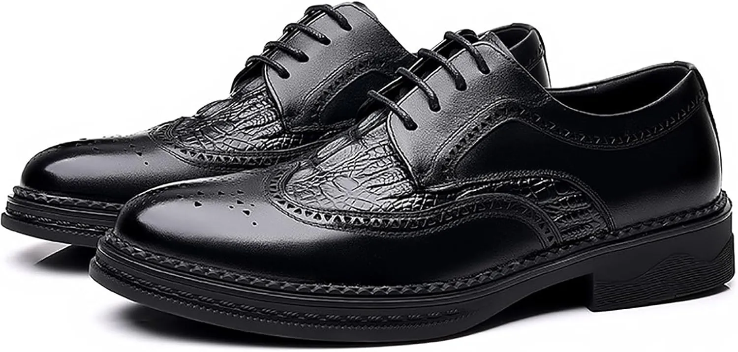 Men's Fashion Modern Oxford Business Casual Leather Dress Shoes, Comfortable Lace Up Breathable Suit Carved Business Shoes