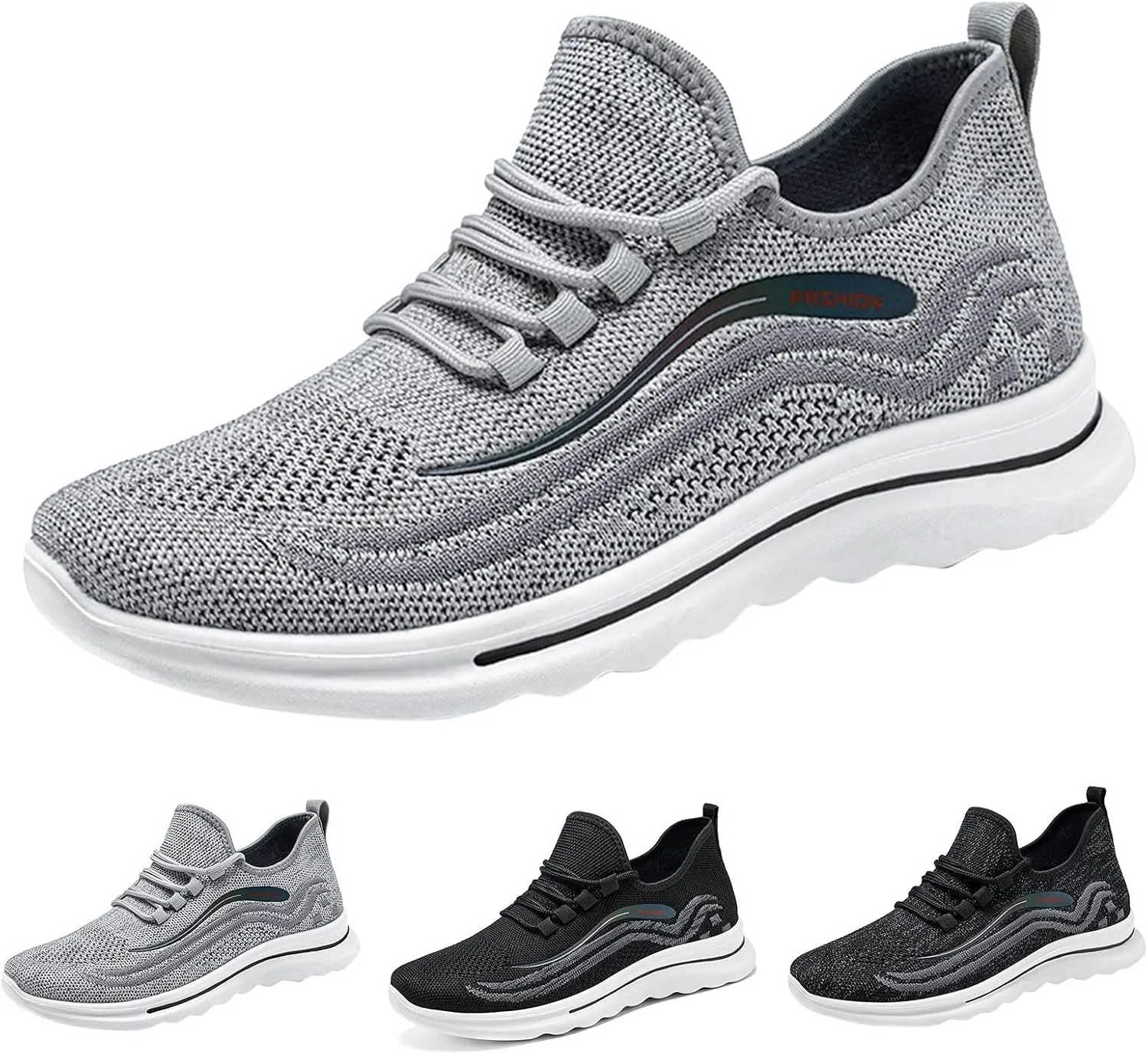 Mens Fashion Sneakers Summer Friendly Breathable Mesh Knit Cushion Running Shoes Non-Slip Low Top Walking Shoes with Arch Support Quick-Dry Non-Slip Hiking Shoe