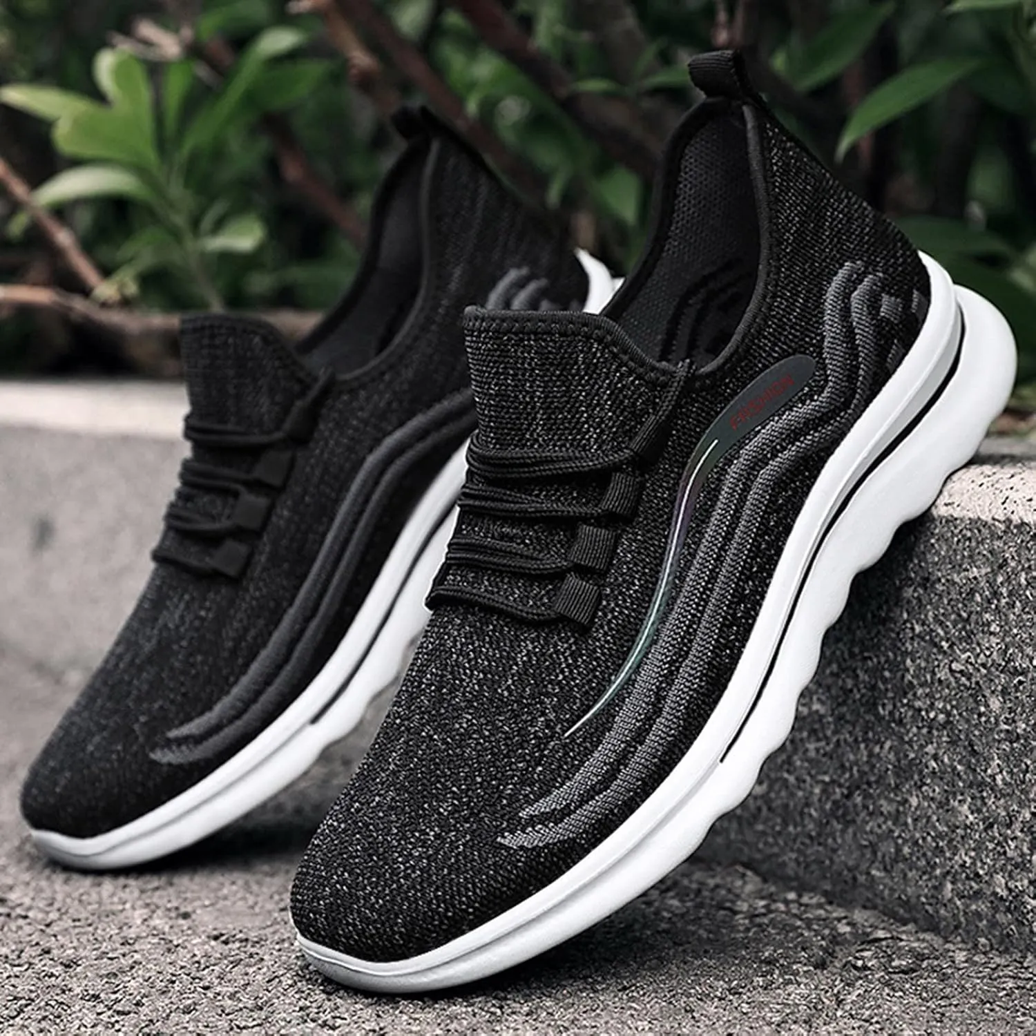 Mens Fashion Sneakers Summer Friendly Breathable Mesh Knit Cushion Running Shoes Non-Slip Low Top Walking Shoes with Arch Support Quick-Dry Non-Slip Hiking Shoe