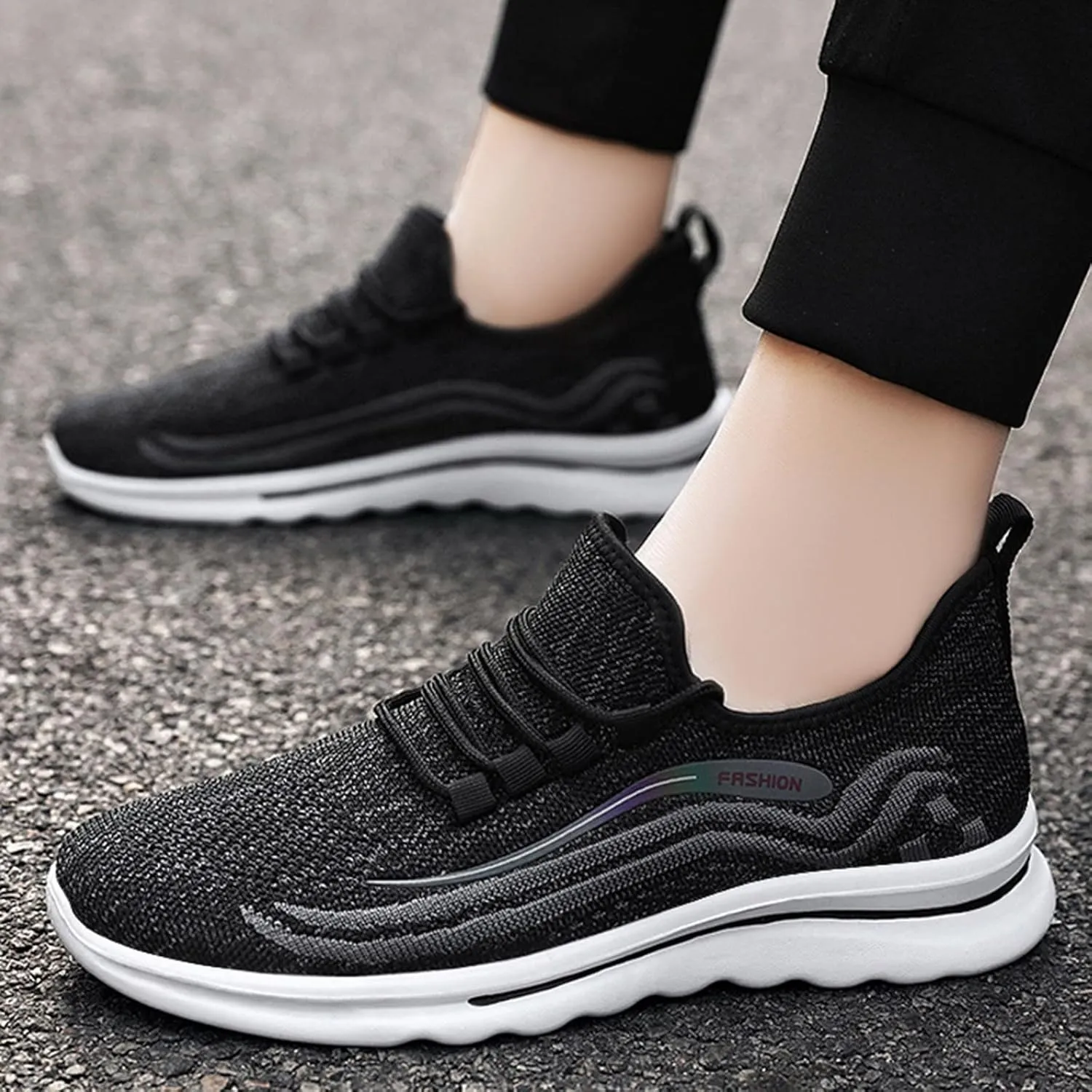 Mens Fashion Sneakers Summer Friendly Breathable Mesh Knit Cushion Running Shoes Non-Slip Low Top Walking Shoes with Arch Support Quick-Dry Non-Slip Hiking Shoe