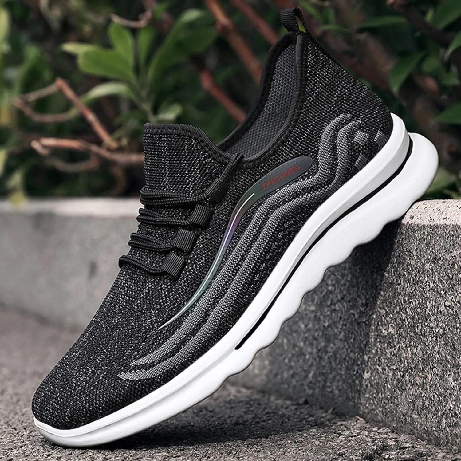 Mens Fashion Sneakers Summer Friendly Breathable Mesh Knit Cushion Running Shoes Non-Slip Low Top Walking Shoes with Arch Support Quick-Dry Non-Slip Hiking Shoe