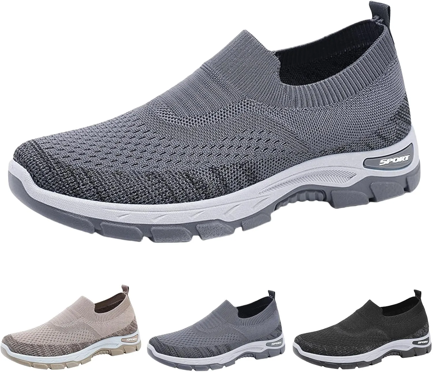 Mens Flat Sneakers Solid Color Slip-on Casual Breathable Soft Walking Running Shoes Comfortable Tennis Shoes Non Slip Summer Spring Mens Sneakers