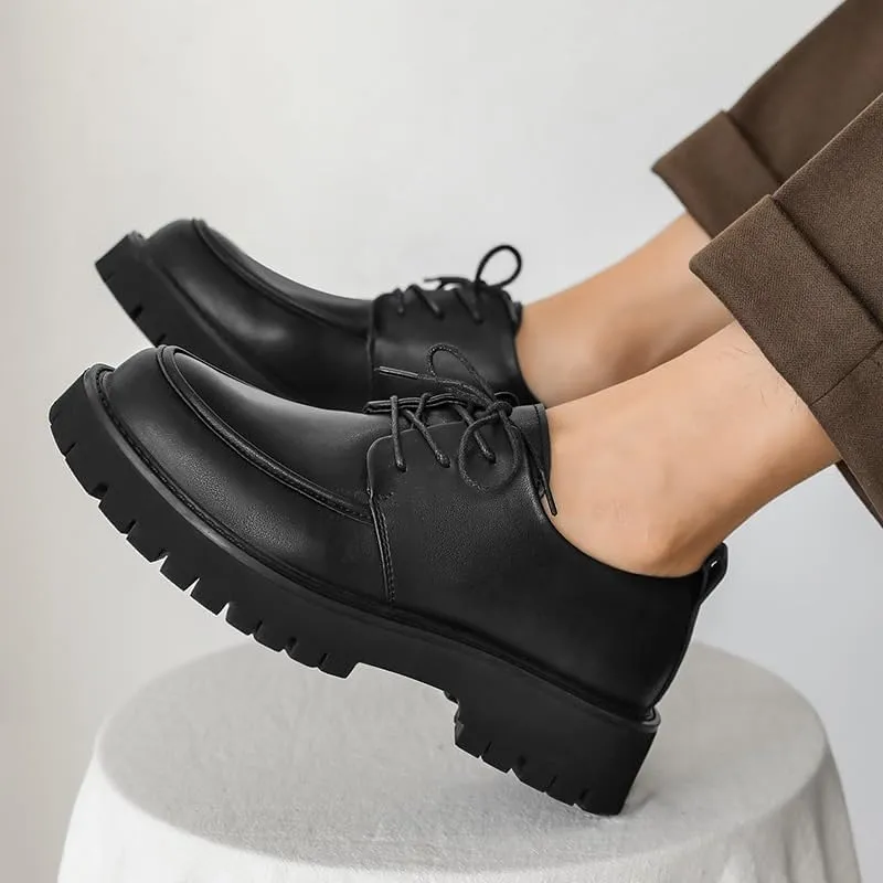 Men's Genuine Leather Lace Up Oxfords Comfort Wide Round Toe Non-Slip Dress Shoes Casual Work Office Comfortable Business Shoes