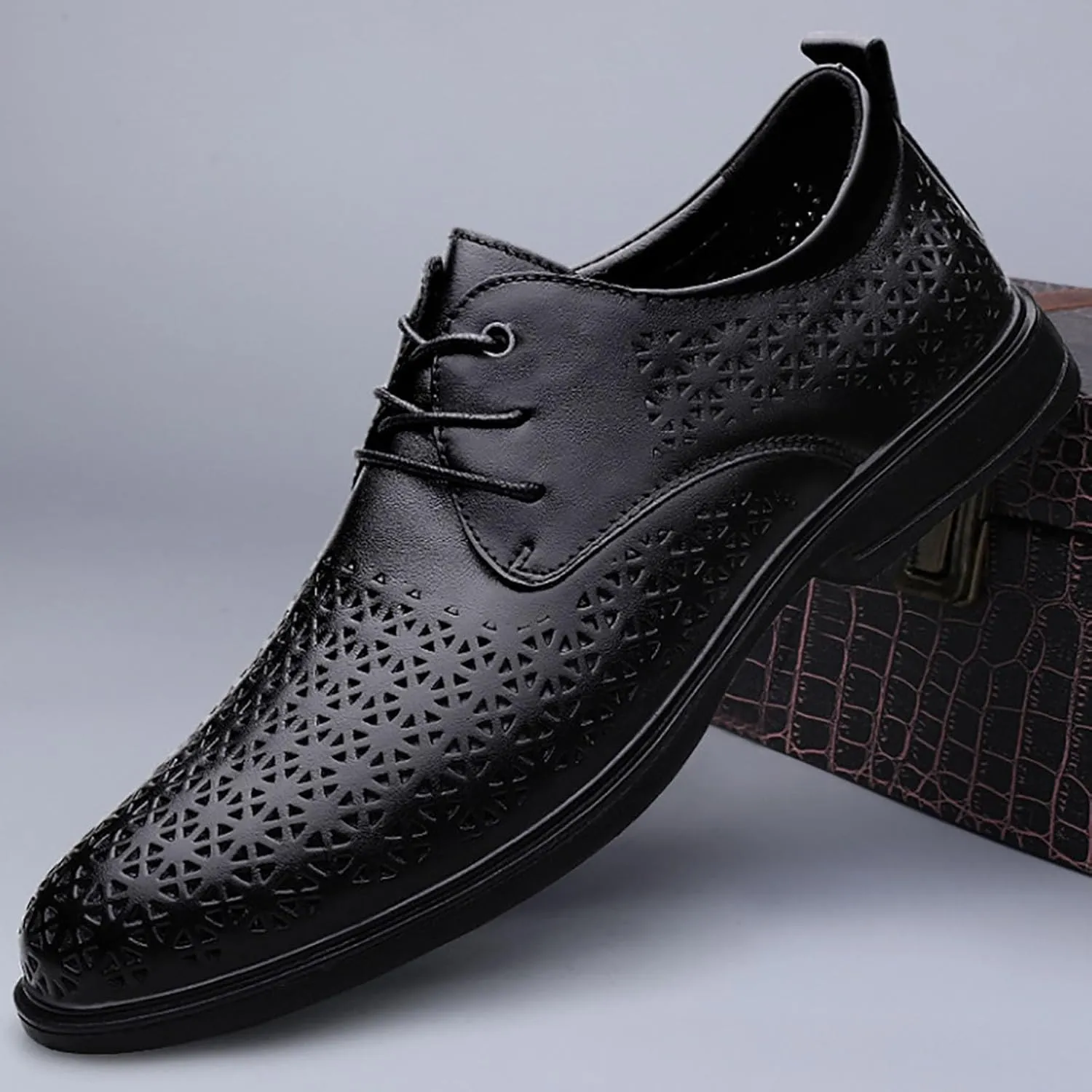 Men's Genuine Leather Oxfords Breathable Slip-Resistant Formal & Shoes for Business, Weddings, and Outdoor Events