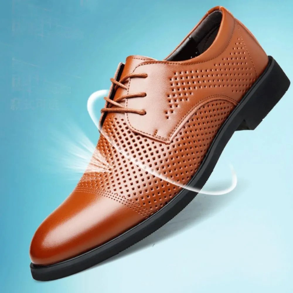 Mens Hollow Lace-up Leather Dress Shoes Men Breathable Prom Wedding Heels Oxfords Patent Leather Formal Dress Oxfords