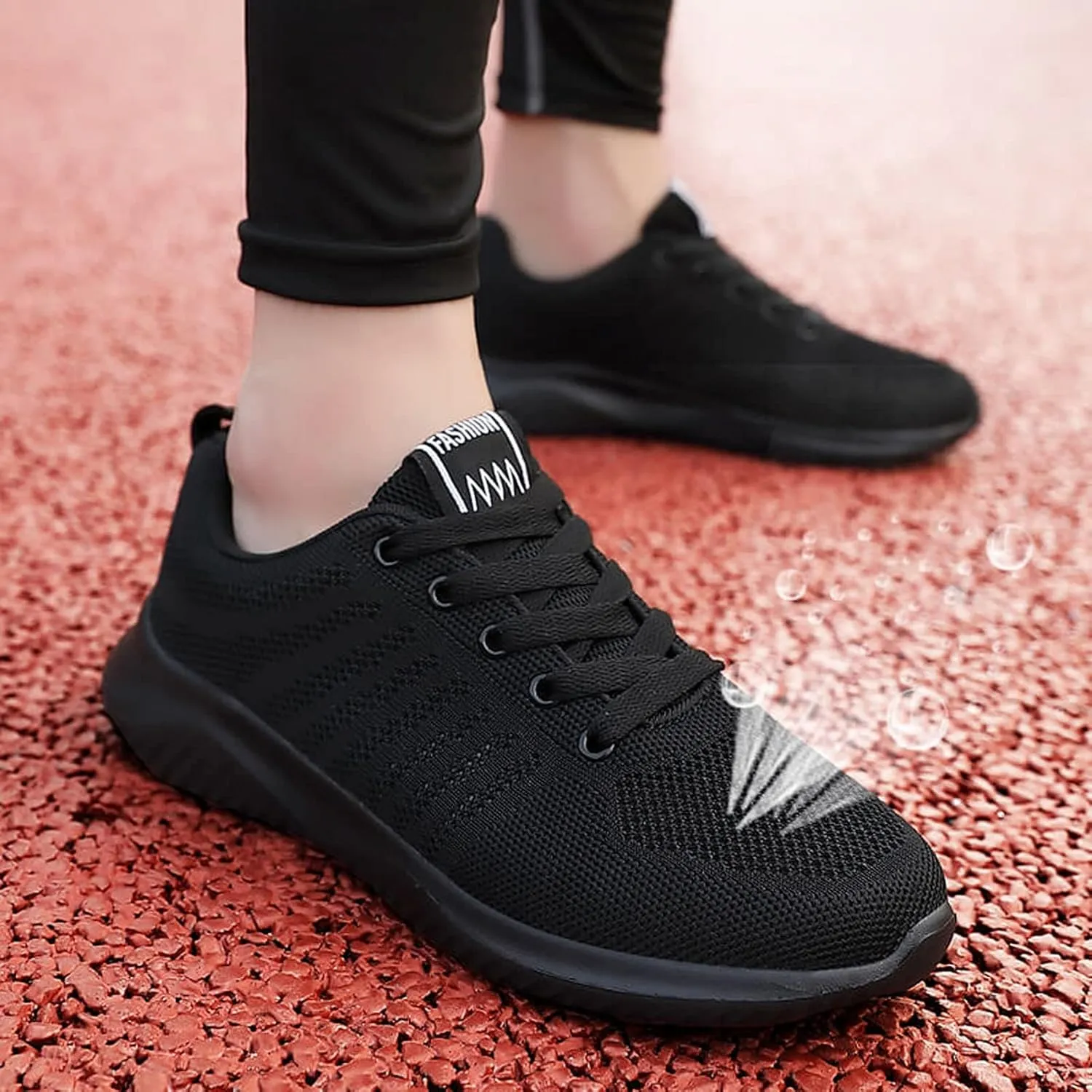 Mens Lace Up Running Shoes Black Breathable Mesh Knit Low Top Tennis Shoes Comfy Arch Support Non-Slip Dail Work Sneakers for Men Cushion Running Sneaker Gym Fitness Outdoor Hiking Footwear