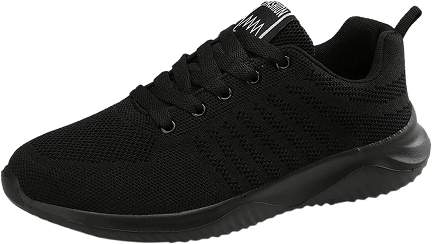 Mens Lace Up Running Shoes Black Breathable Mesh Knit Low Top Tennis Shoes Comfy Arch Support Non-Slip Dail Work Sneakers for Men Cushion Running Sneaker Gym Fitness Outdoor Hiking Footwear