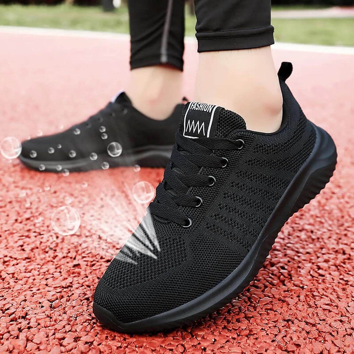Mens Lace Up Running Shoes Black Breathable Mesh Knit Low Top Tennis Shoes Comfy Arch Support Non-Slip Dail Work Sneakers for Men Cushion Running Sneaker Gym Fitness Outdoor Hiking Footwear