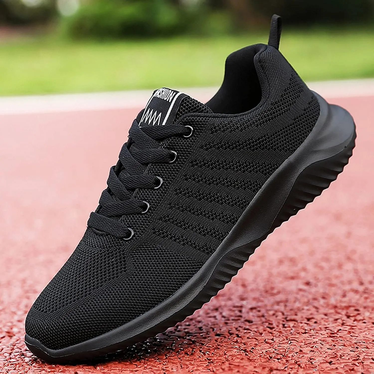 Mens Lace Up Running Shoes Black Breathable Mesh Knit Low Top Tennis Shoes Comfy Arch Support Non-Slip Dail Work Sneakers for Men Cushion Running Sneaker Gym Fitness Outdoor Hiking Footwear