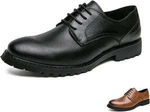 Men's Leather Oxfords Dress Shoes Fashion Round-Toe Lace up Low Top Derby Shoes Retro Classic Business Wedding Formal Shoes