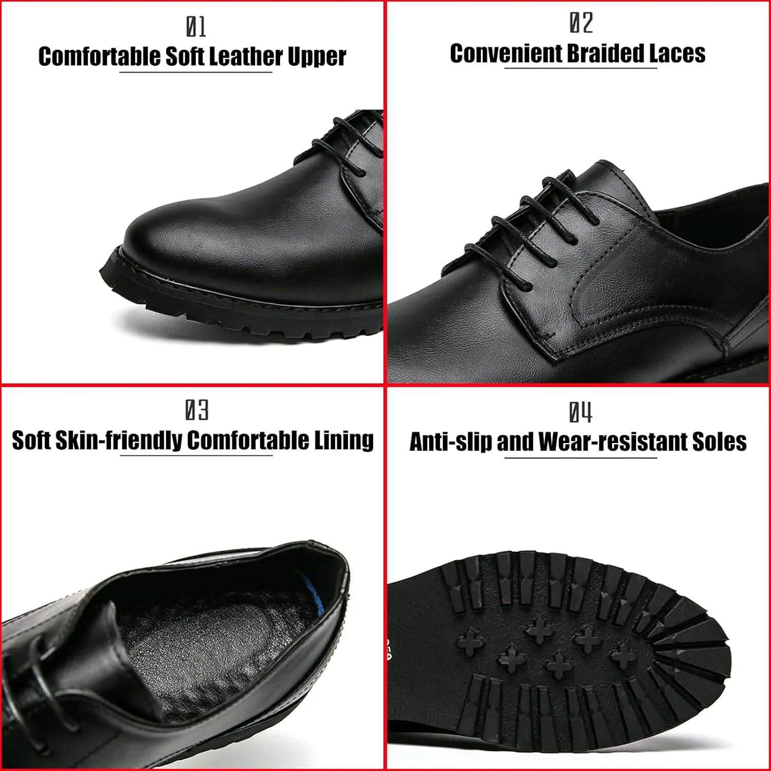 Men's Leather Oxfords Dress Shoes Fashion Round-Toe Lace up Low Top Derby Shoes Retro Classic Business Wedding Formal Shoes