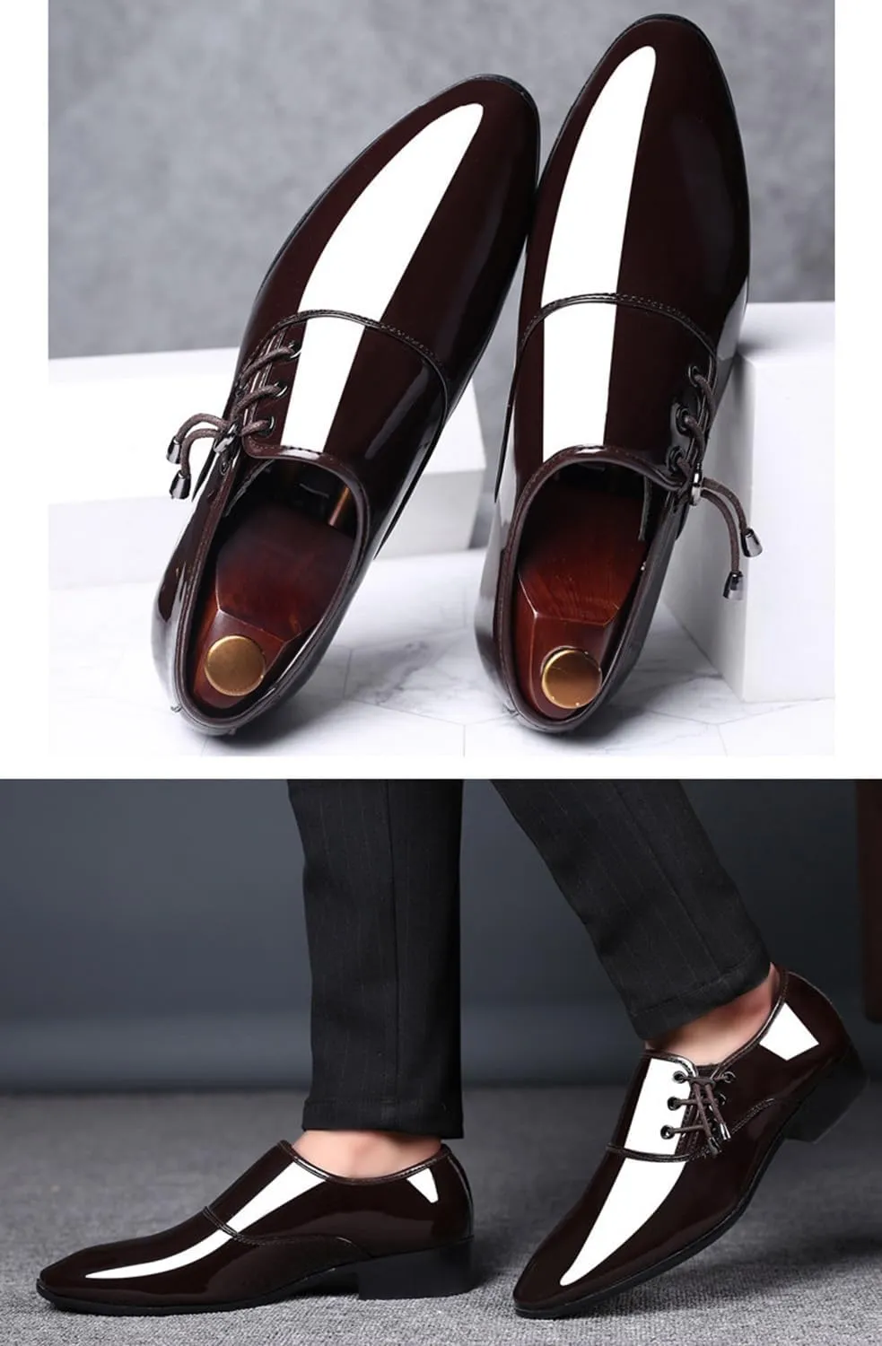 Men's Patent Leather Comfortable Dress Shoes Lace-ups Oxford Formal Business Suit Tuxedo Shoes