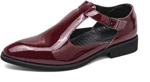 Men's Patent Leather Cutout Low Heel Business Dress Shoes Comfortable Breathable Closed Toe Buckle Slip-On Formal Oxfords Fashion Modern Wedding Office Work Tuxedo Derby Shoes