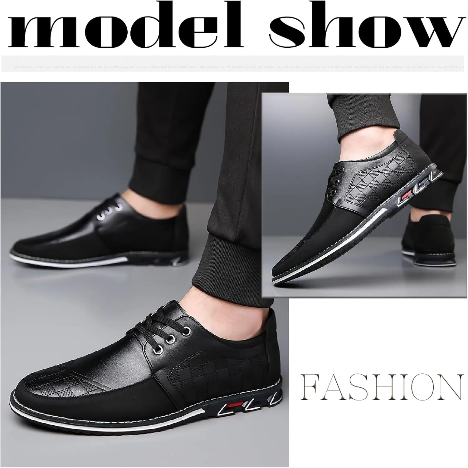 Men's Printed Leather Oxfords Sneakers Classic Comfort Lace Up Anti-Slip Flat Gates Oxfords for Business Office Driving Walking Shoes