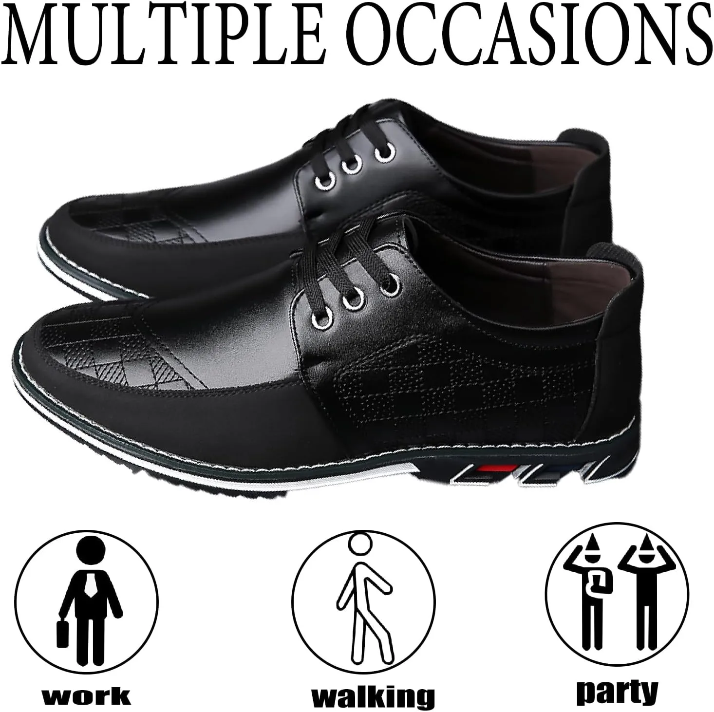 Men's Printed Leather Oxfords Sneakers Classic Comfort Lace Up Anti-Slip Flat Gates Oxfords for Business Office Driving Walking Shoes