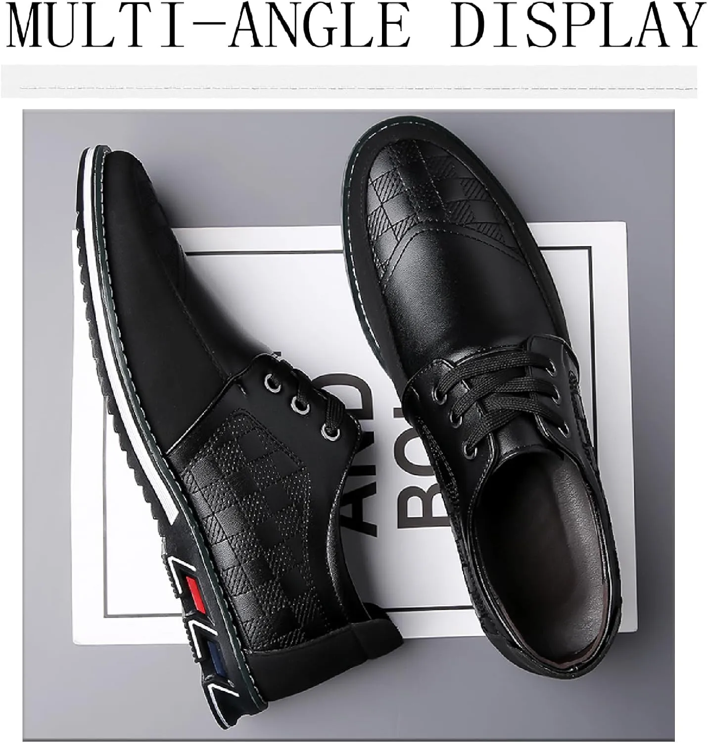 Men's Printed Leather Oxfords Sneakers Classic Comfort Lace Up Anti-Slip Flat Gates Oxfords for Business Office Driving Walking Shoes