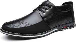 Men's Printed Leather Oxfords Sneakers Classic Comfort Lace Up Anti-Slip Flat Gates Oxfords for Business Office Driving Walking Shoes