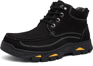 Men's Real Leather Lace-Up Platform Hiking Boots Fashion High Top Round Toe Handmade Lightweight Non-Slip Trekking Shoes Casual Climbing Hiker Outdoor Boots