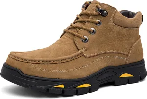 Men's Real Leather Lace-Up Platform Hiking Boots Fashion High Top Round Toe Handmade Lightweight Non-Slip Trekking Shoes Casual Climbing Hiker Outdoor Boots
