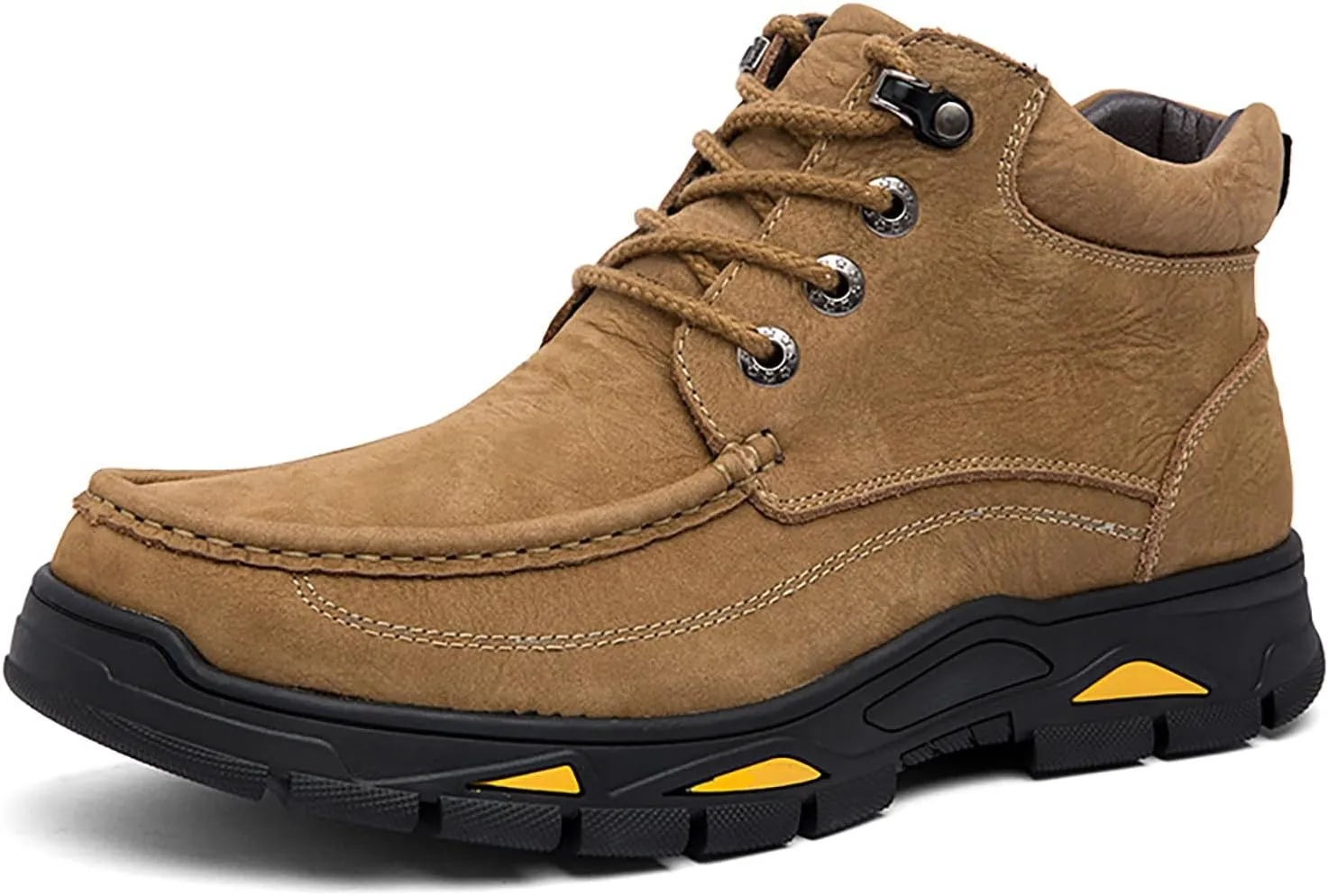 Men's Real Leather Lace-Up Platform Hiking Boots Fashion High Top Round Toe Handmade Lightweight Non-Slip Trekking Shoes Casual Climbing Hiker Outdoor Boots