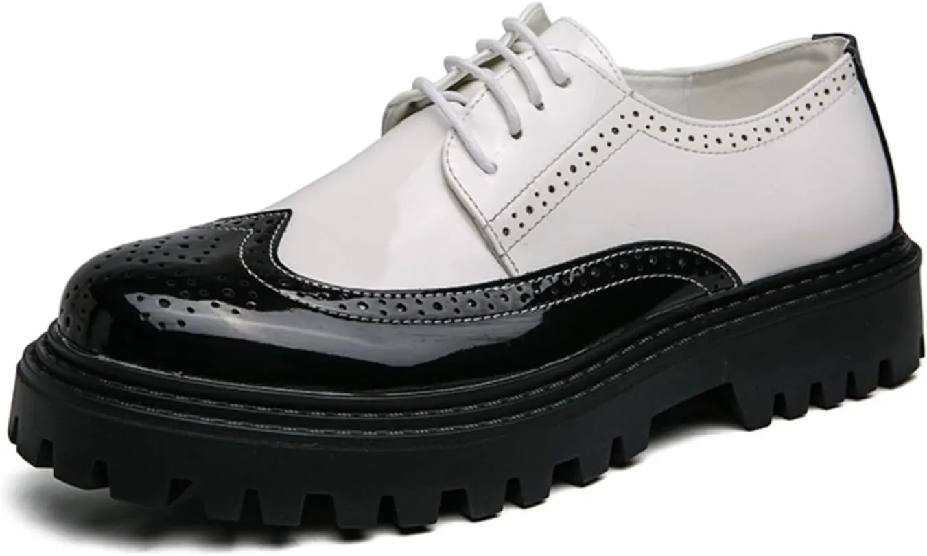 Mens Retro Brogue Multicolor Leather Dress Oxfords Shoes Low Top Non-Slip Round Toe Casual Derby Shoes for Formal Business Wedding