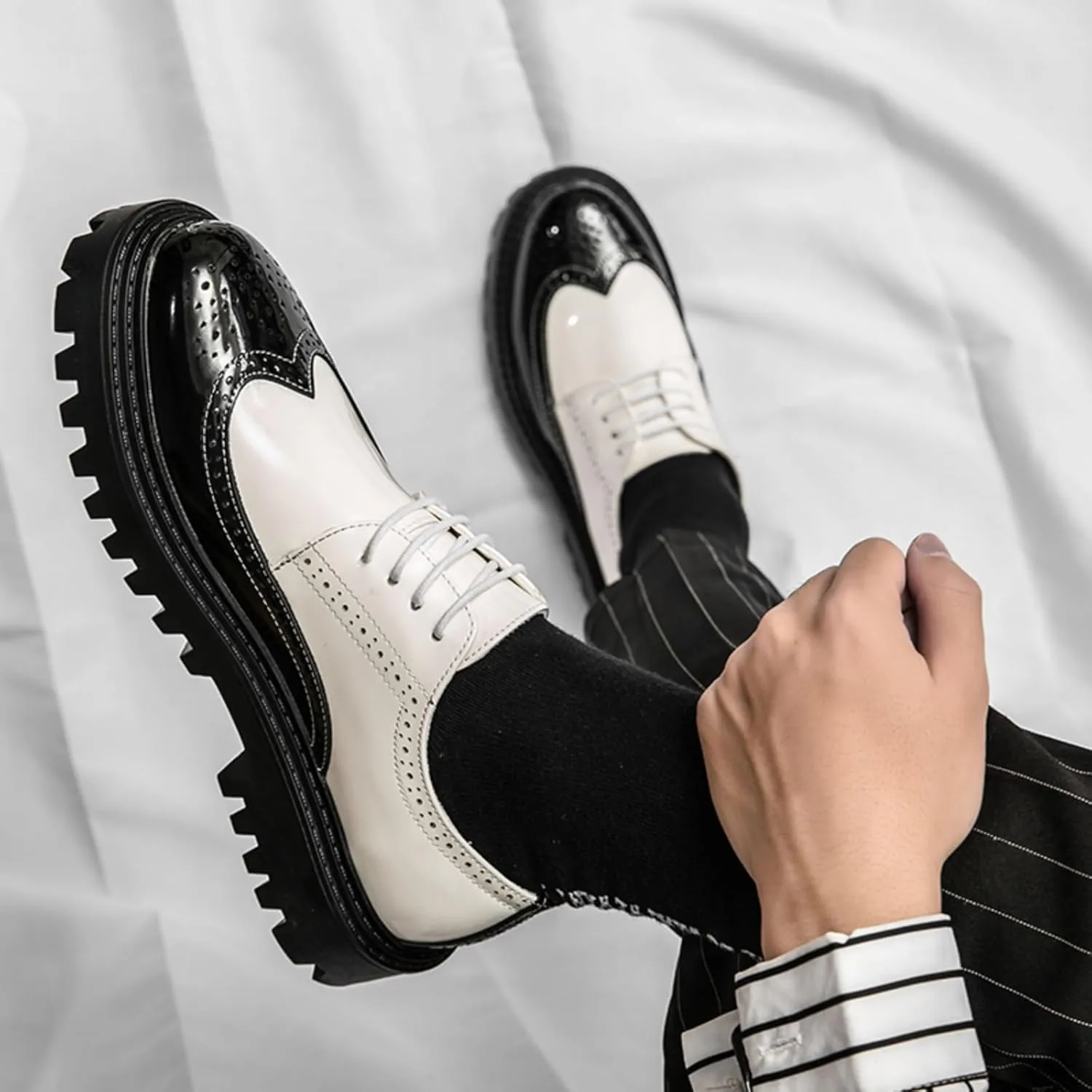 Mens Retro Brogue Multicolor Leather Dress Oxfords Shoes Low Top Non-Slip Round Toe Casual Derby Shoes for Formal Business Wedding