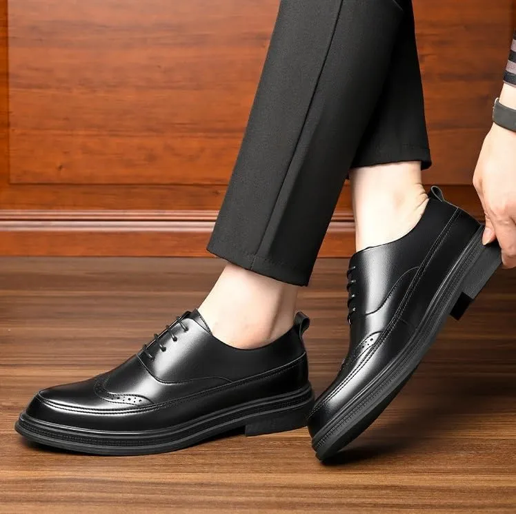 Men's Retro Dress Shoes Vintage Wingtip Oxfords Shoes Genuine Leather Lace-Up Formal Casual Wedding Derby Shoes(8)