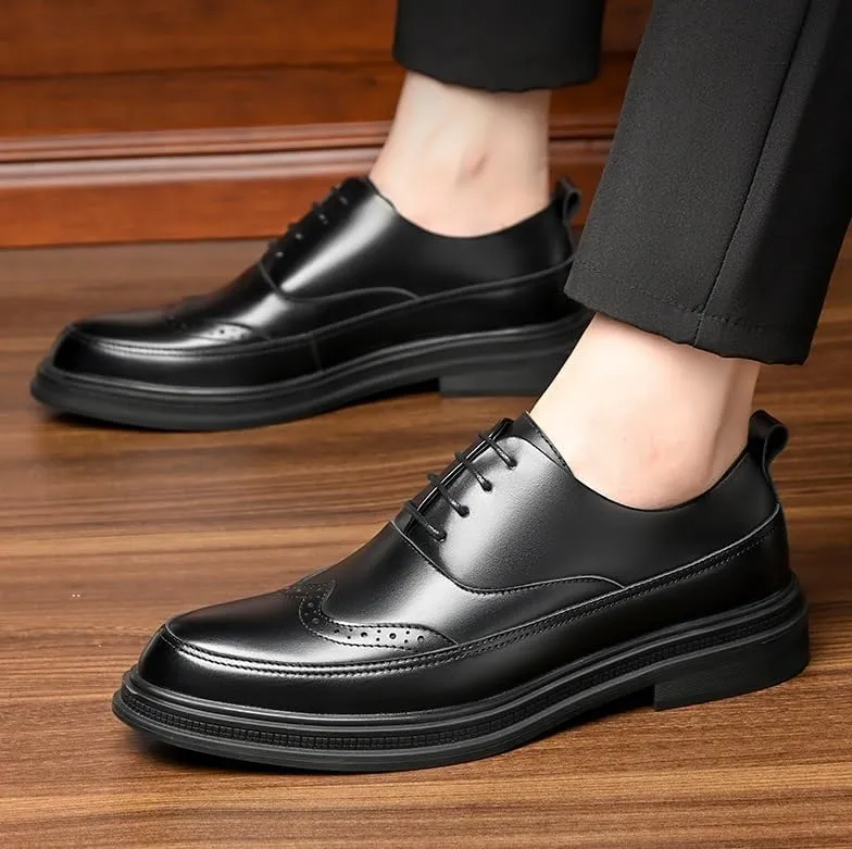 Men's Retro Dress Shoes Vintage Wingtip Oxfords Shoes Genuine Leather Lace-Up Formal Casual Wedding Derby Shoes(8)