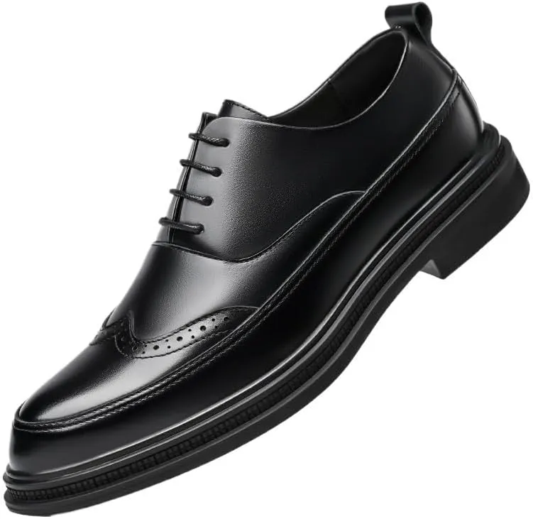Men's Retro Dress Shoes Vintage Wingtip Oxfords Shoes Genuine Leather Lace-Up Formal Casual Wedding Derby Shoes(8)