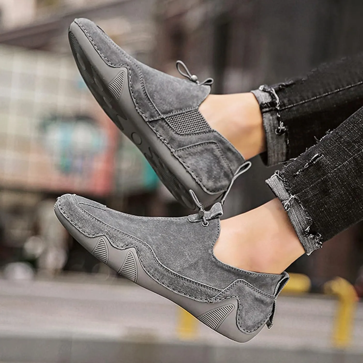 Men's Shoes Fashion Casual Elastic Belt Leather Shoes Sports Casual Men's Large Short Boots Sneaker