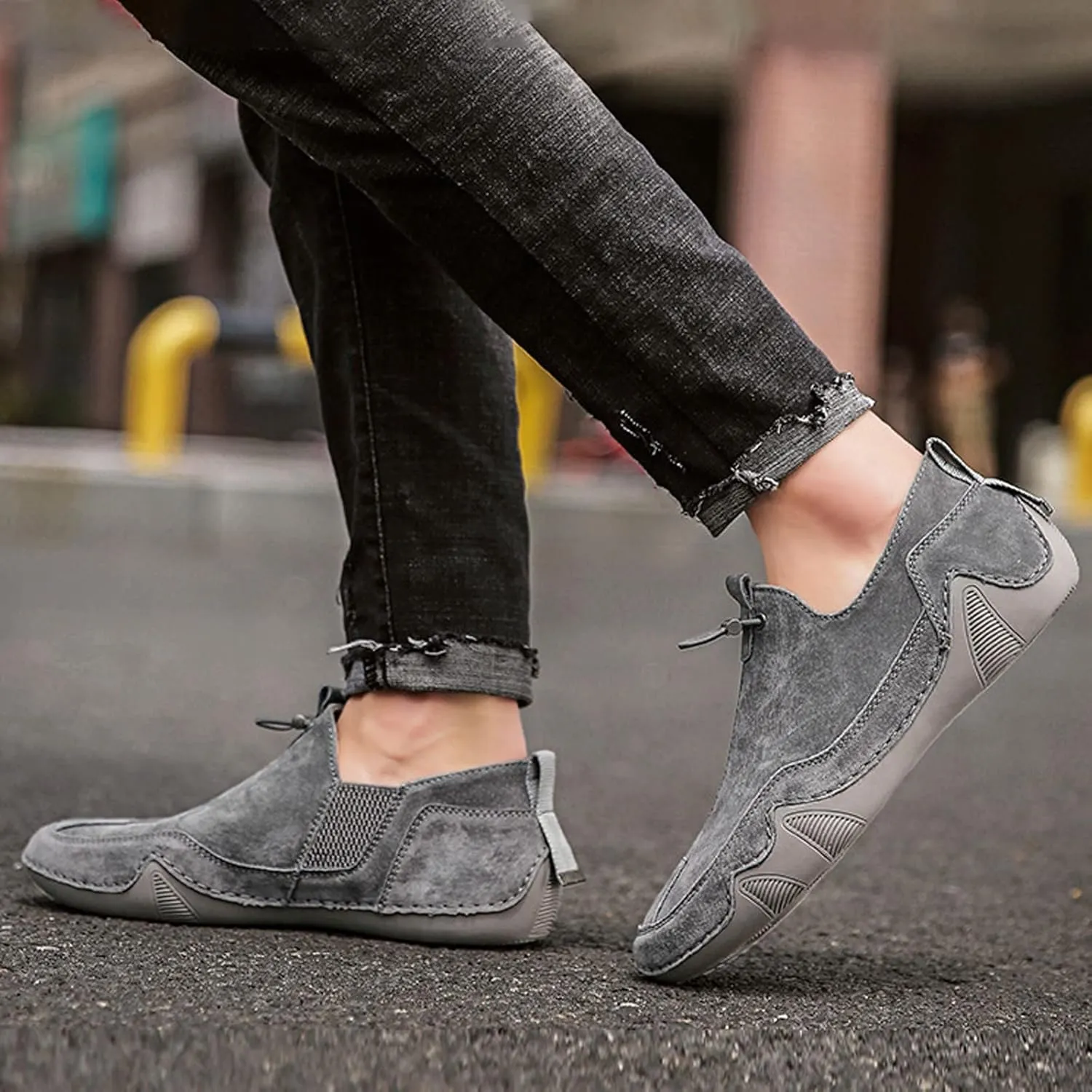 Men's Shoes Fashion Casual Elastic Belt Leather Shoes Sports Casual Men's Large Short Boots Sneaker