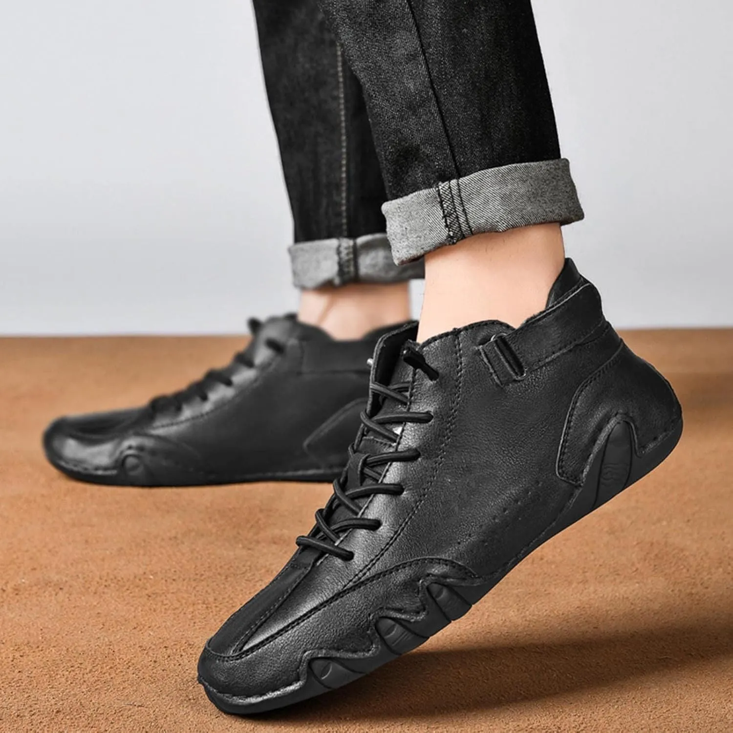 Mens Shoes High Top Lace Up Hook Loop Sport Shoes Aolid Color Casual Mens Plus Size Ankle Boots Boot Sneaker