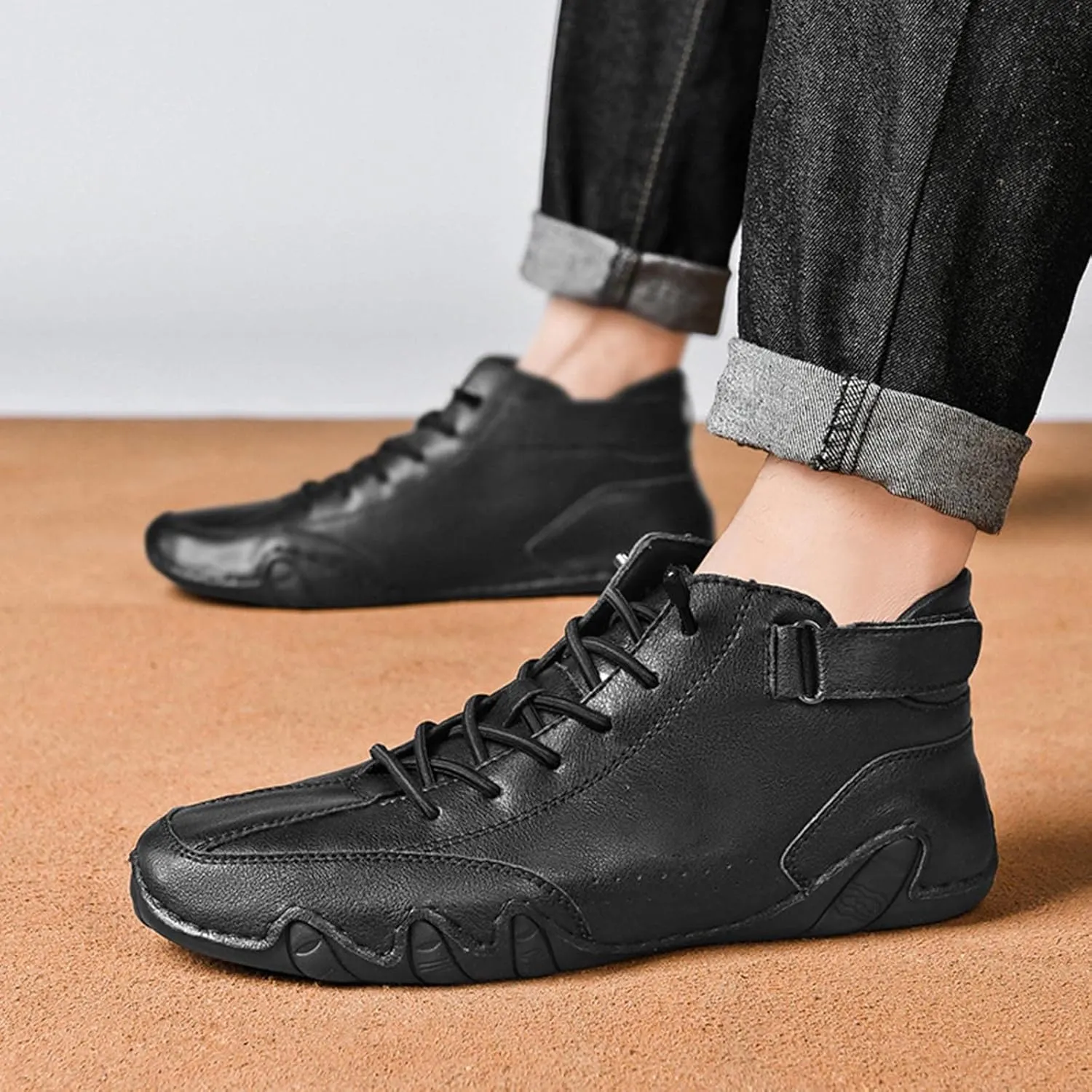 Mens Shoes High Top Lace Up Hook Loop Sport Shoes Aolid Color Casual Mens Plus Size Ankle Boots Boot Sneaker