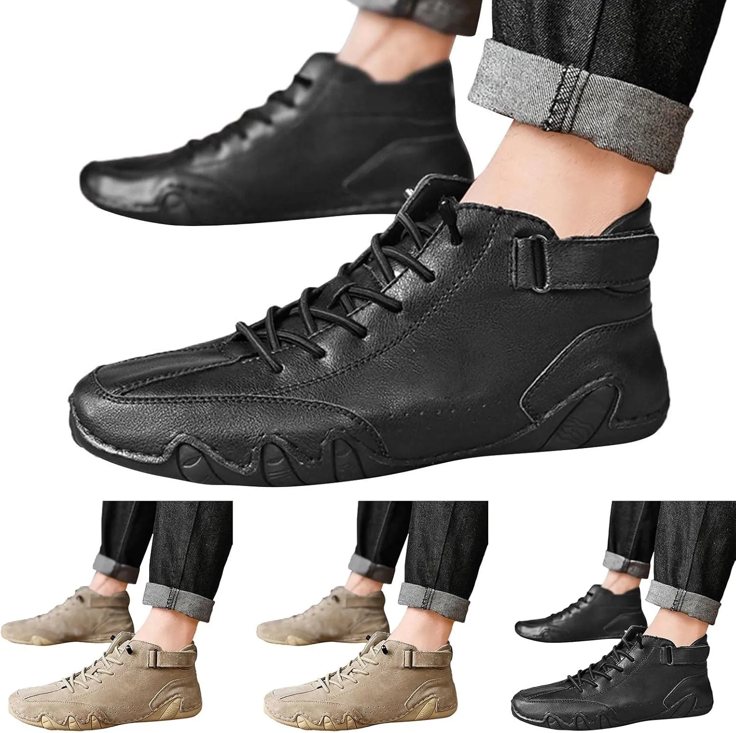 Mens Shoes High Top Lace Up Hook Loop Sport Shoes Aolid Color Casual Mens Plus Size Ankle Boots Boot Sneaker