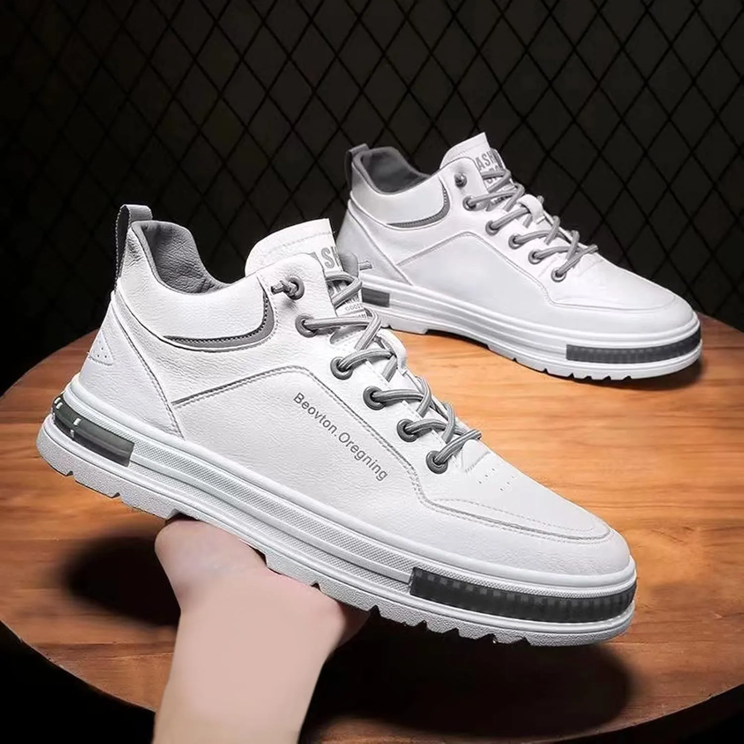 Men's Solid Casual Flat Leather Shoes Fashion Lace Up Casual Shoes Sneaker Shelves for Men