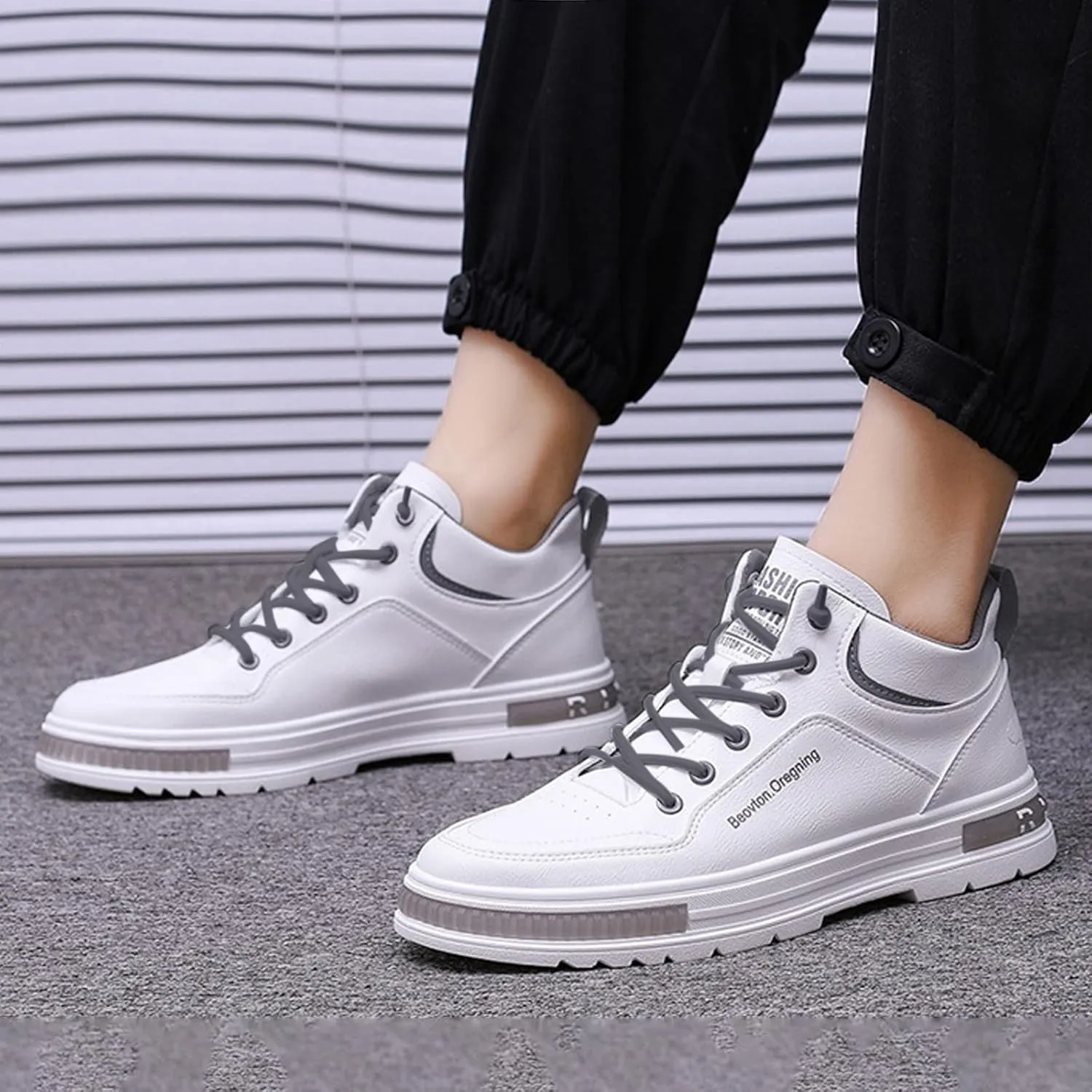 Men's Solid Casual Flat Leather Shoes Fashion Lace Up Casual Shoes Sneaker Shelves for Men